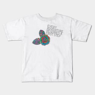 Every Adventure Requires a First Step, Motivational Quote, Alice in Wonderland Kids T-Shirt
